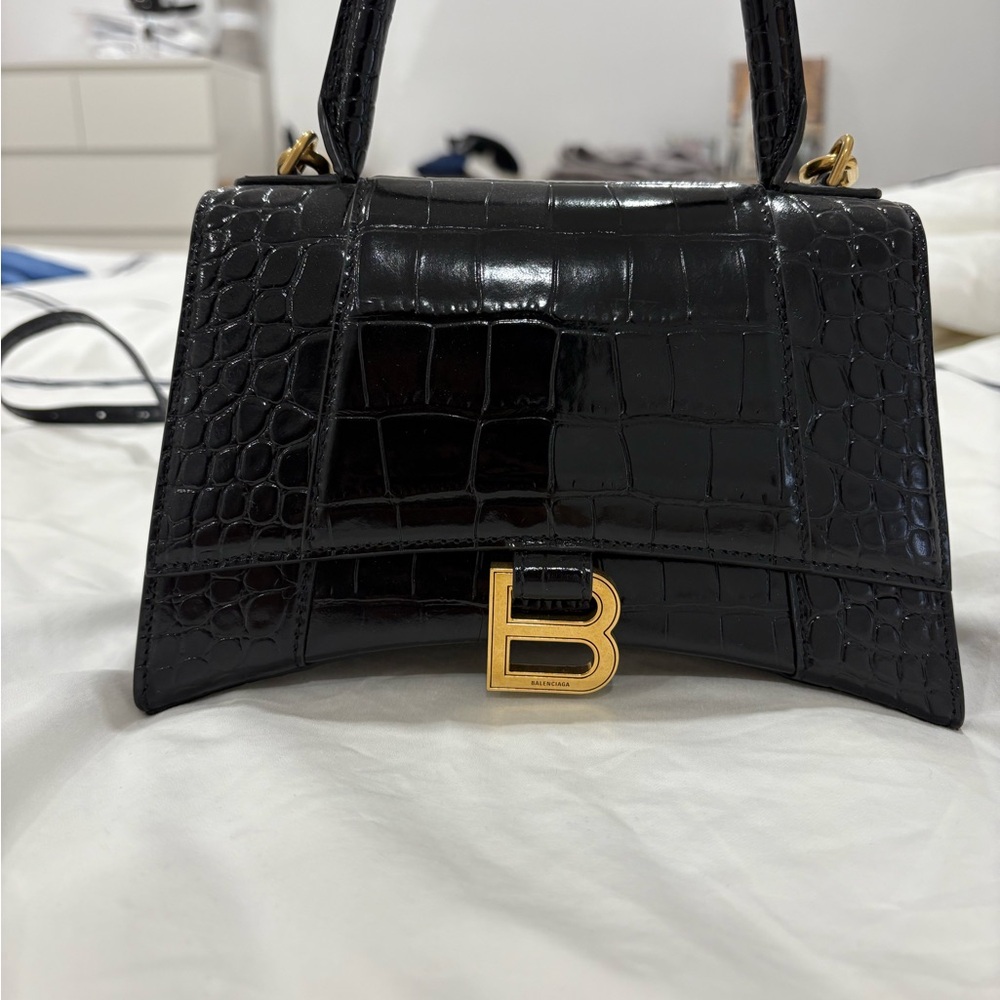 Balenciaga Black Croc-Embossed Handbag